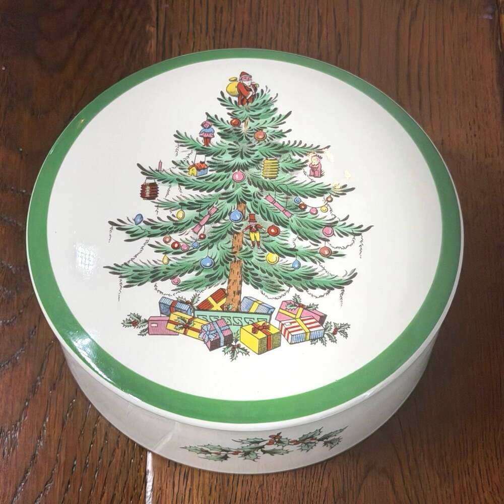 Vintage Spode Christmas Tree Lidded Trinket Dish